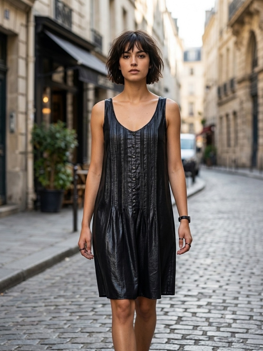 2/$25 Gentle Fawn Black Metallic Pleated Sleeveless Tunic Dress